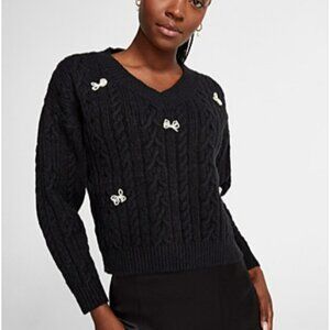 Simons Icone beaded bows cable knit sweater